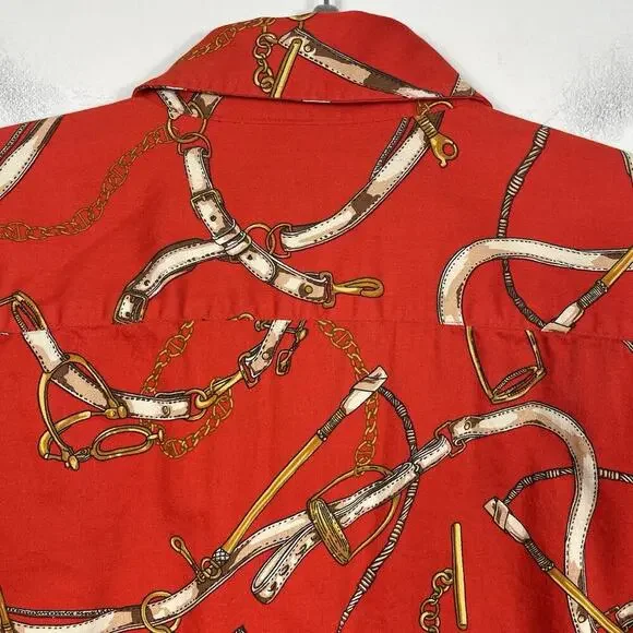 Talbots Equestrian Shirt Women's 14 Red Button Up Horse Bridle Classic Old Money - Picture 9 of 10